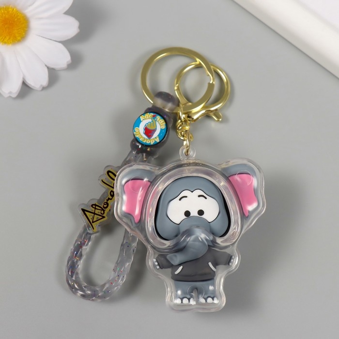 Брелок резина с карабином, ремешком Брелок резина с карабином, ремешком "Слонёнок в серой толстовке" 6х5,5х3,5 см