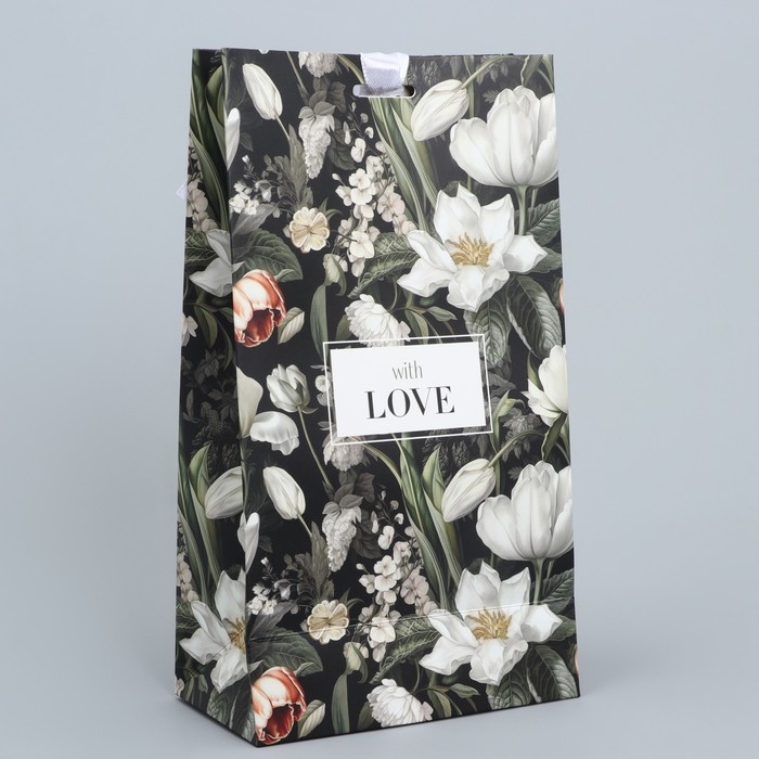 Пакет подарочный с лентой, упаковка, &laquo;Люблю тебя очень&raquo;, 13 х 23 х 7 см