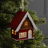 Подвеска световая "Красный домик", 9.5х5.5х10 см, 1 LED, AG10x3 (в компл.), свечение тёплое белое Подвеска световая "Красный домик", 9.5х5.5х10 см, 1 LED, AG10x3 (в компл.), свечение тёплое белое