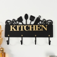 Крючки декоративные дерево "Кухонные принадлежности" чёрный, зеркальный 4,3х34х22,3 см Крючки декоративные дерево "Кухонные принадлежности" чёрный, зеркальный 4,3х34х22,3 см