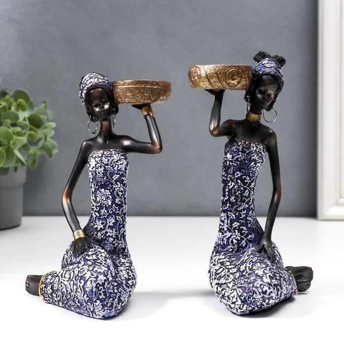 Сувенир полистоун "Африканка Амади" синее платье с узорами МИКС 19х11х7,7 см