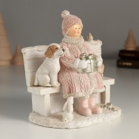 Сувенир полистоун "Девушка с подарочком и пёсиком на скамье" 13х8х14 см