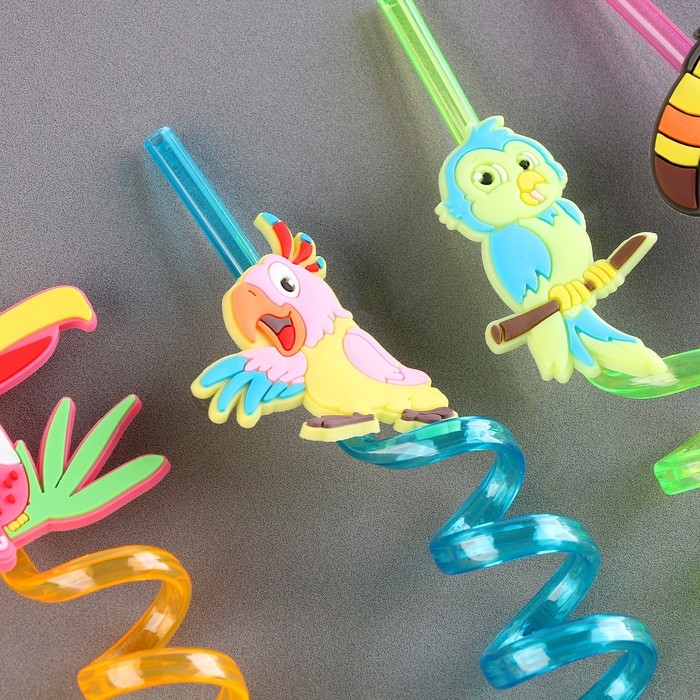 Трубочки для коктейля &laquo;Птички&raquo; набор 4 шт, цвет МИКС