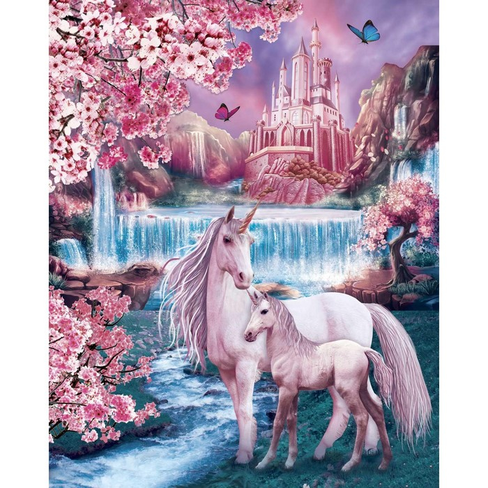Алмазная мозаика с полным заполнением на подрамнике &laquo;Сказочные единороги&raquo;, 40 х 50 см