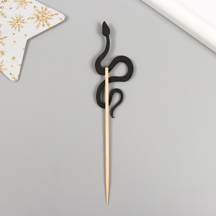 Новогодний топпер для творчества "Чёрная- Блестящая змея" 12.5 см (Новогодний набор 6 шт)