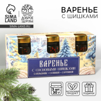 Набор варенья с сосновыми шишками &laquo;Счастливого нового года&raquo;: апельсин, клюква, брусника, 90 г (3 шт. х 30 г).