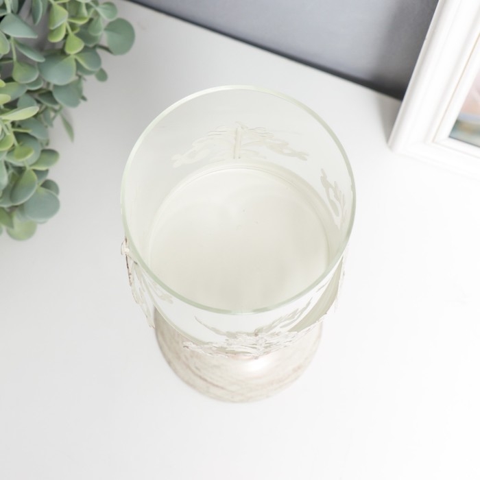 Подсвечник металл на 1 свечу Подсвечник металл на 1 свечу "Витиеватый цветок" белый с патиной 31,5х13,5х13,5 см