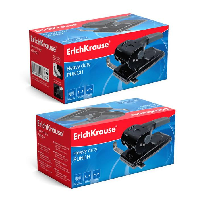 Дырокол мощный до 70 листов Erich Krause, с линейкой, серый, диаметр прокола 5.5мм, расстояние между проколами 80мм, чёрный Дырокол мощный до 70 листов Erich Krause, с линейкой, серый, диаметр прокола 5.5мм, расстояние между проколами 80мм, чёрный