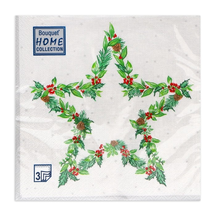 Новогодние салфетки бумажные Home Collection &laquo;Рождественская звезда, серебро&raquo;, 3 слоя, 33х33 см, 20 шт