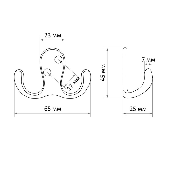 Крючок мебельный ТУНДРА TKD026, двухрожковый, хром Крючок мебельный ТУНДРА TKD026, двухрожковый, хром