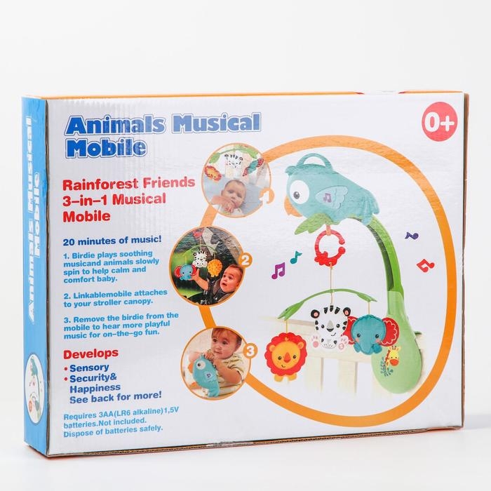 Мобиль музыкальный на кроватку &laquo;Тропический лес. Попугайчик&raquo;, 3 игр., на батарейках, съемный муз.блок