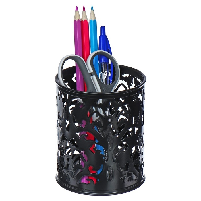 Стакан для ручек, круглый, &laquo;Узор&raquo;, чёрный