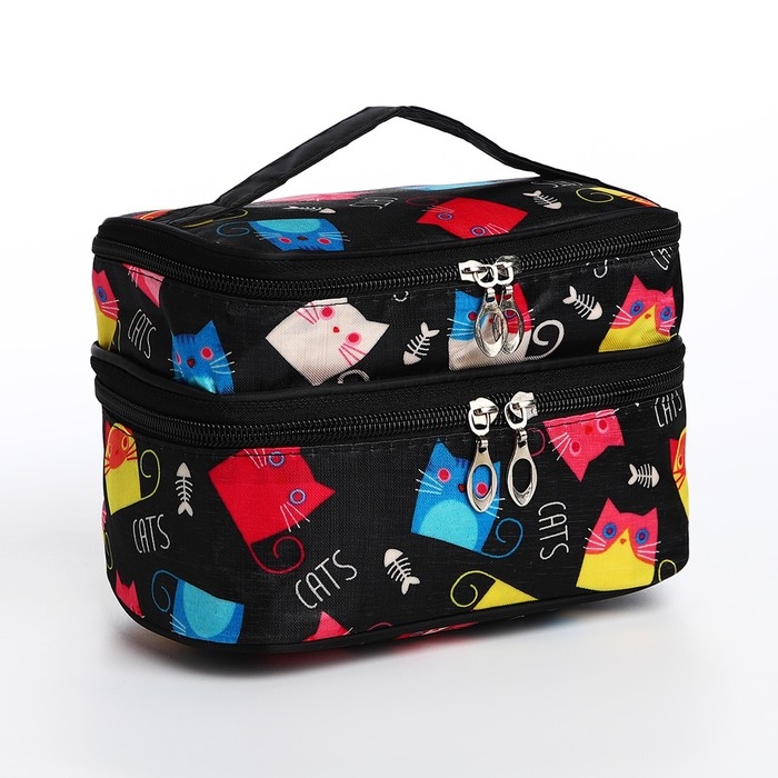 Косметичка, 2 отдела на молниях, цвет чёрный