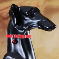 Ошейник "Сияние" с бусиной и бубенчиком, 29 х 1 см, ОШ 21-26, красный Ошейник "Сияние" с бусиной и бубенчиком, 29 х 1 см, ОШ 21-26, красный