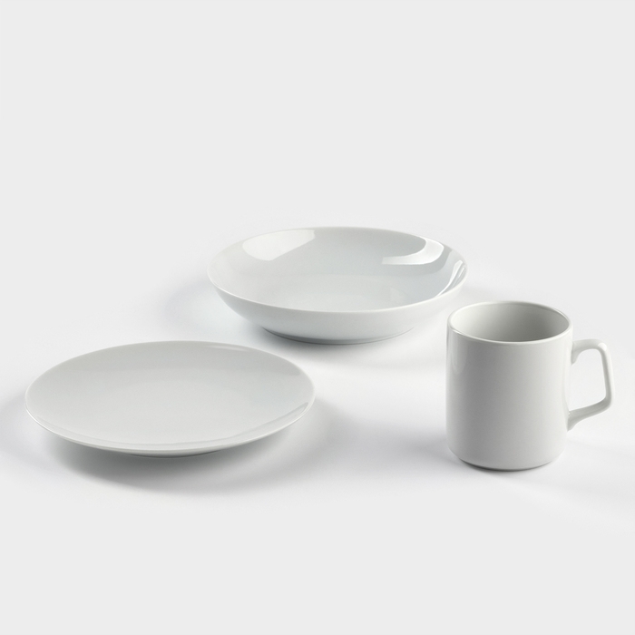 Набор фарфоровой посуды &laquo;Универсальный&raquo;, 3 предмета: тарелка d=20 см, глубокая 600 мл, d=20 см, кружка 350 мл