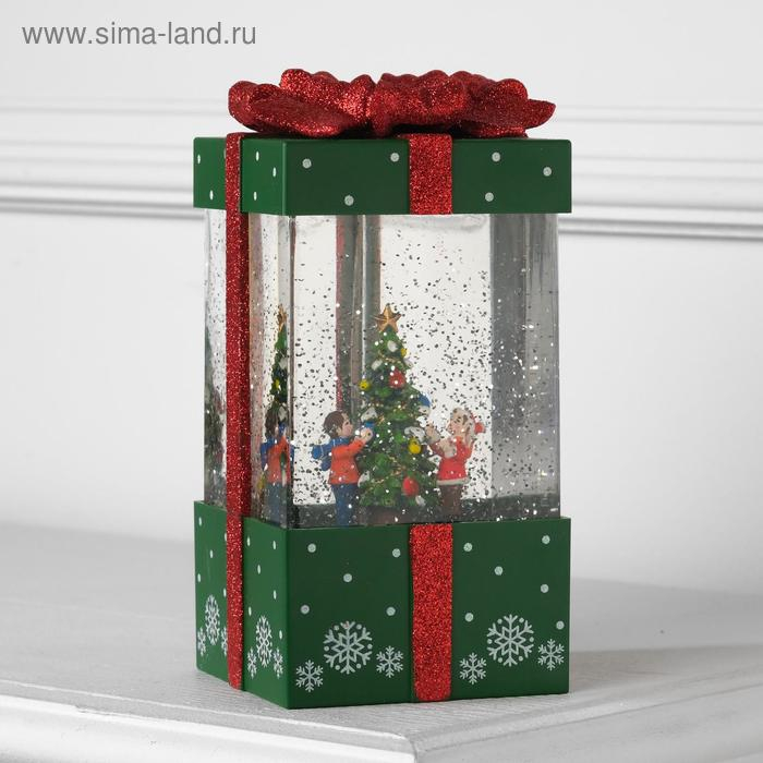 Светодиодная фигура &laquo;Подарок зелёный&raquo; 10 &times; 19 &times; 10 см, пластик, батарейки ААх3 (не в комплекте), USB, свечение тёплое белое