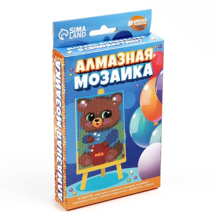Алмазная мозаика на подставке &laquo;Мишка&raquo; для детей, размер 10 х 15 см. Набор для творчества