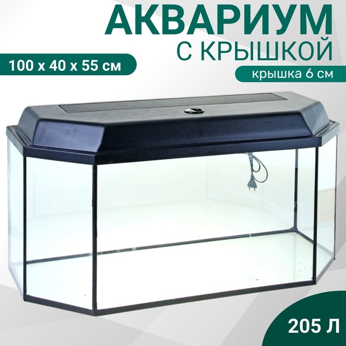 Аквариум Аквариум "Панорамный" с крышкой, 205 литров, 100 х 40 х 55/61 см, чёрный