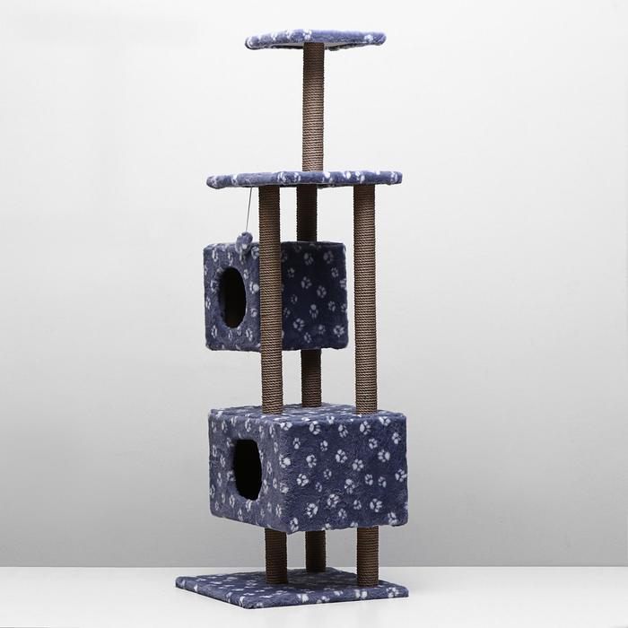 Домик для кошек с когтеточкой, с площадкой и полкой, 65 х 51 х 173 см, серая с лапкам Домик для кошек с когтеточкой, с площадкой и полкой, 65 х 51 х 173 см, серая с лапкам