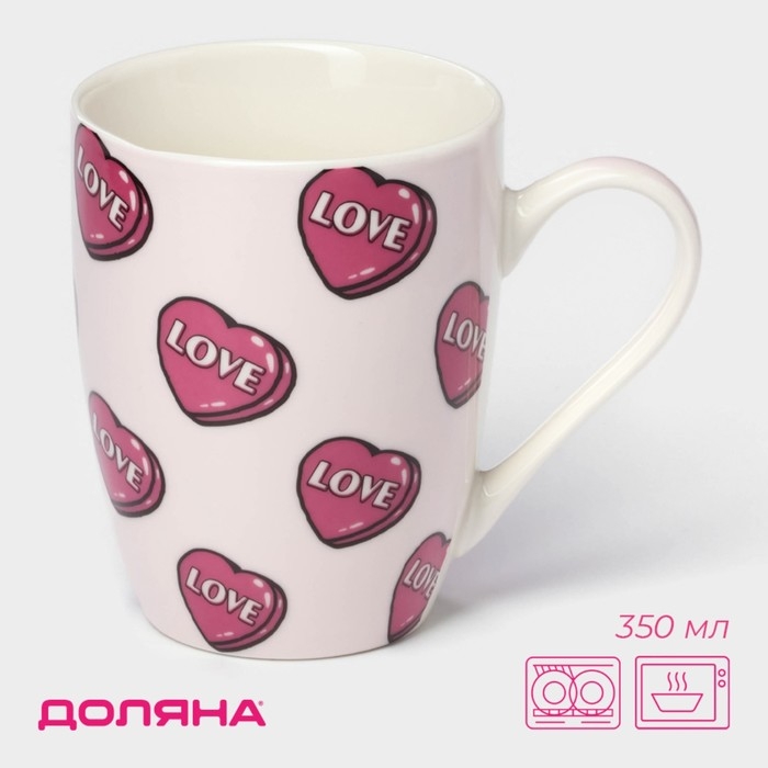 Кружка фарфоровая Доляна &laquo;Полёт сердец&raquo;, 350 мл, цвет розовый