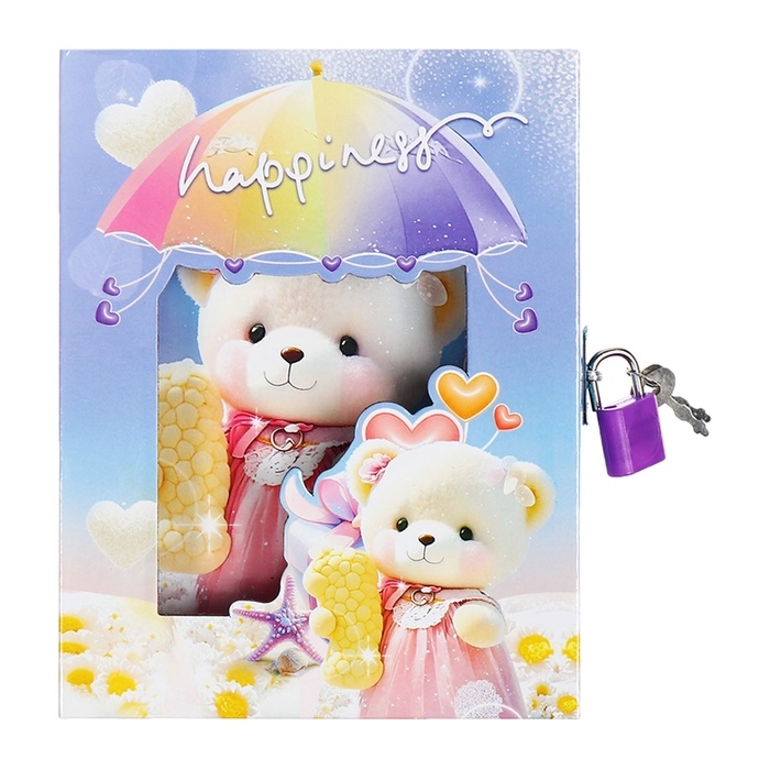 Записная книжка подарочная, 45 листов, линия, на замке Мишки (16,3х12,7см)