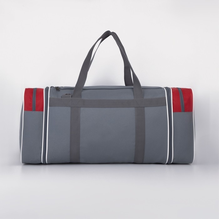 Сумка дорожная на молнии, с увеличением, 3 наружных кармана, длинный ремень, цвет серый/красный Сумка дорожная на молнии, с увеличением, 3 наружных кармана, длинный ремень, цвет серый/красный