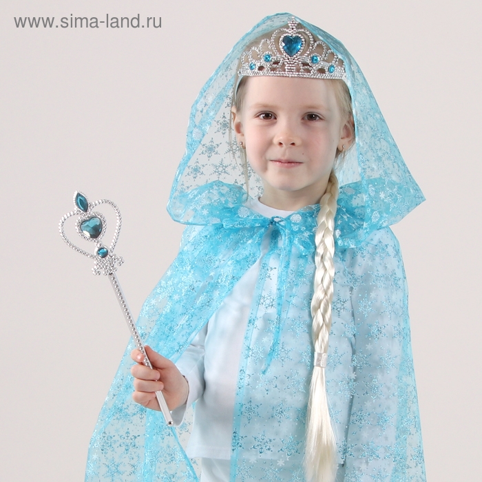 Карнавальный набор «Эльза», плащ из органзы, коса, жезл, корона, длина 100 см Карнавальный набор «Эльза», плащ из органзы, коса, жезл, корона, длина 100 см