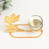 Подсвечник металл на 1 свечу "Кленовые листья" d=4,5 см золото 5,8х13х13 см