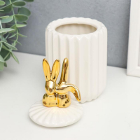 Шкатулка керамика "Золотые зайчики" белая, гофре 15,5х7х7 см Шкатулка керамика "Золотые зайчики" белая, гофре 15,5х7х7 см