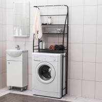 Стеллаж над стиральной машинкой со штангой для сушки, 66&times;25&times;175 см, цвет чёрный