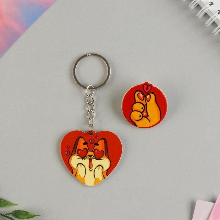 Брелок для ключей, значок, сувенир &laquo;Котейка&raquo;, набор, 6,8 х 10,5 см.