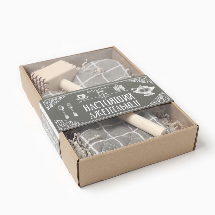 Кух. набор Gentleman варежка-прихватка 20х28см, молоток деревян. Кух. набор Gentleman варежка-прихватка 20х28см, молоток деревян.