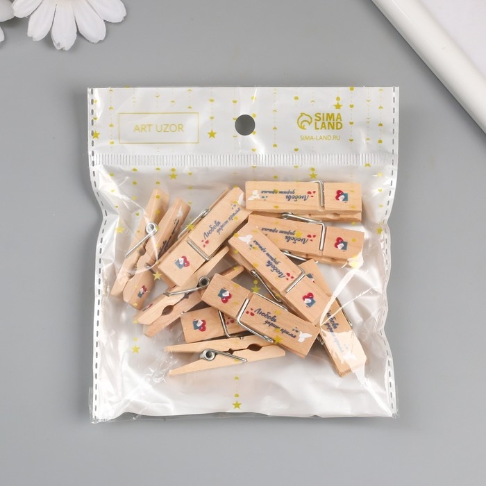 Декор для творчества дерево "Прищепка - Любовь дарит крылья" набор 10 шт