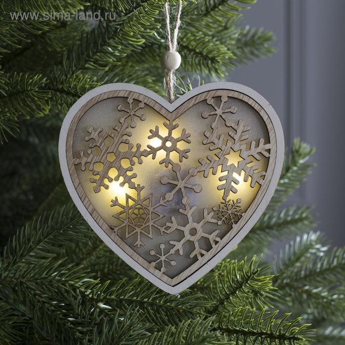 Ёлочная игрушка &laquo;Сердце в снежинках&raquo;, от батареек, свечение тёплое белое