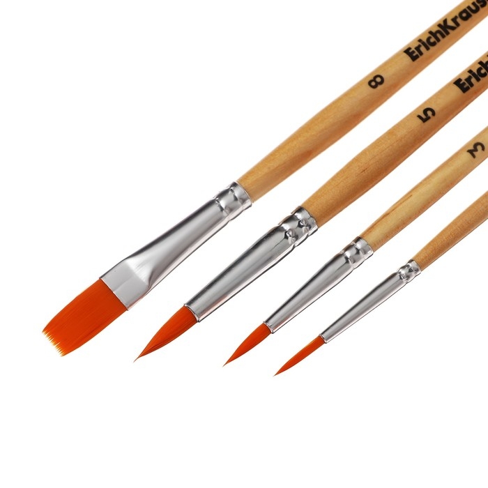 Набор кистей синтетика 4 штуки, ErichKrause Набор кистей синтетика 4 штуки, ErichKrause "JollyFriends" для акварели и гуаши, в блистере
