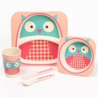 Набор детской посуды из бамбука «Совушка», 5 предметов: тарелка, миска, стакан, столовые приборы Набор детской посуды из бамбука «Совушка», 5 предметов: тарелка, миска, стакан, столовые приборы