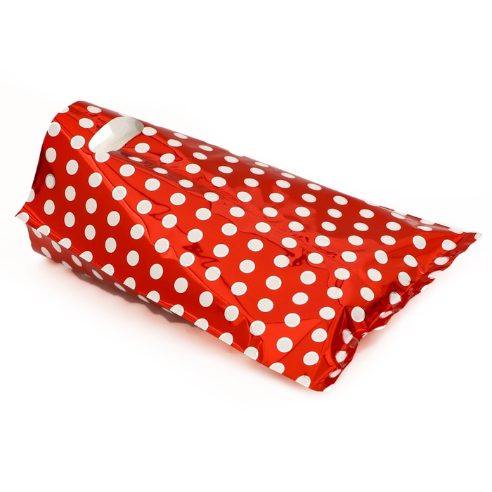 Набор подарочных пакетов, металлизированныей, "Горох" красный 17х25 см , 20 микрон 10 шт набор