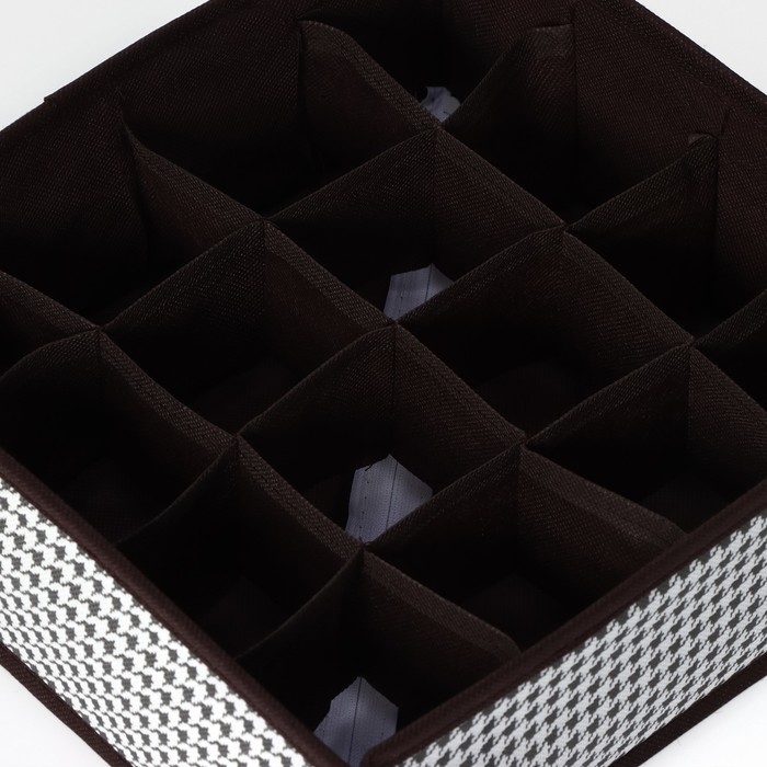 Органайзер для хранения белья Доляна &laquo;Вилли&raquo;, 16 ячеек, 27&times;25&times;10 см, цвет бело-коричневый