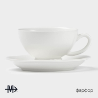 Чайная пара фарфоровая Magistro &laquo;Бланш&raquo;, 2 предмета: чашка 250 мл, блюдце d=15,5 см, цвет белый