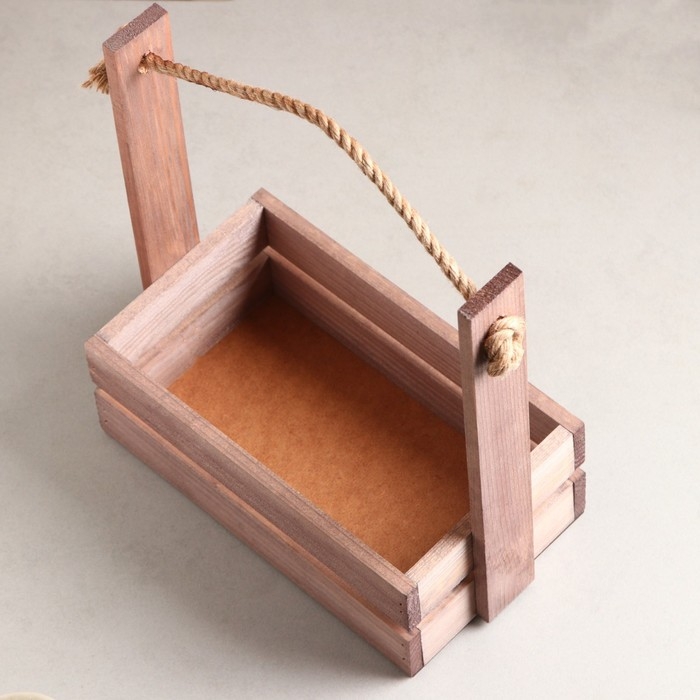 Кашпо деревянное 25&times;15&times;30 см "Аром", ручка канат, Состареный дуб