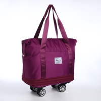 Сумка дорожная 20" на съемных колёсах, отдел на молнии, с увеличением, 3 наружных кармана, держатель для чемодана, цвет фиолетовый Сумка дорожная 20" на съемных колёсах, отдел на молнии, с увеличением, 3 наружных кармана, держатель для чемодана, цвет фиолетовый