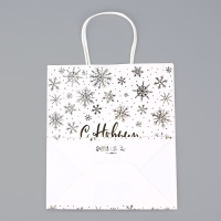 Пакет подарочный новогодний крафтовый &laquo;Снежинки&raquo;, 22 х 25 х 12 см , Новый год