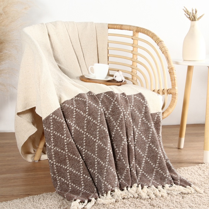 Плед Этель "Черный бордюр" 220*240 &plusmn; 3 см, 70% хлопок, 30% полиэстер