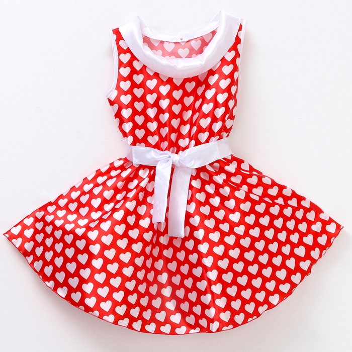 Карнавальный костюм &laquo;Стиляги&raquo; платье красное с белыми сердцами, повязка р-р 30 рост 110-116 см