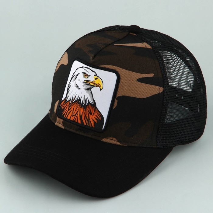 Кепка мужская с сеткой «Орел», цвет чёрный, р-р 56 Кепка мужская с сеткой «Орел», цвет чёрный, р-р 56