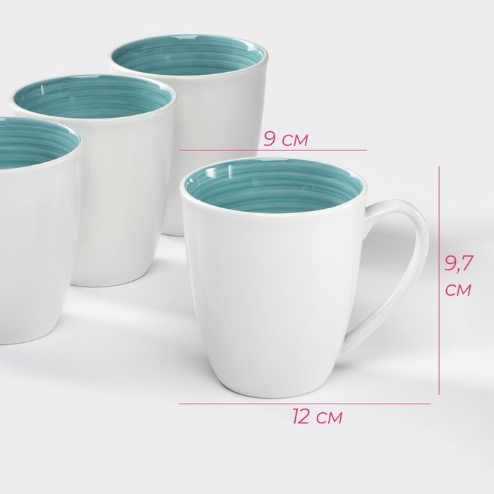 Набор фарфоровых кружек Доляна &laquo;Палитра&raquo;, 4 предмета: 350 мл, цвет белый