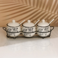 Банки керамические для специй на металлической подставке &laquo;Листья&raquo;, 200 мл, 3 шт