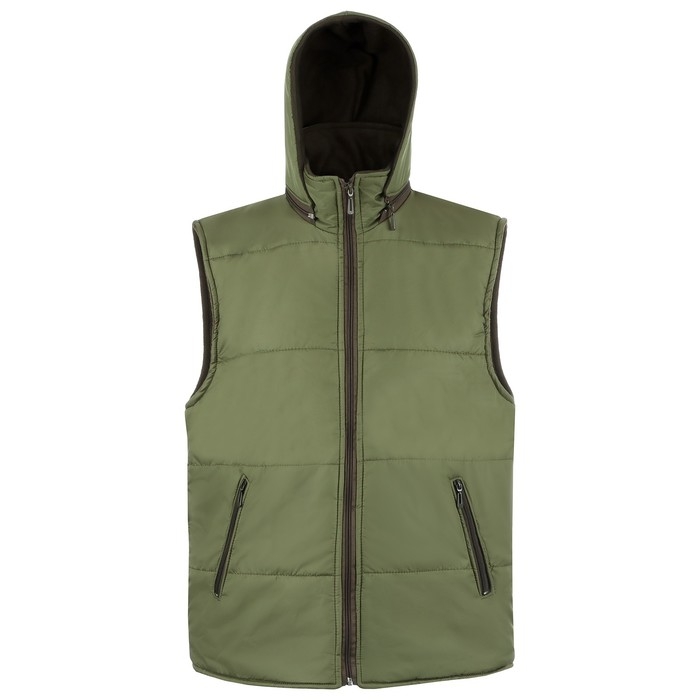 Жилет утепленный на молнии с капюшоном, ткань дюспо, цвет хаки, р 44-46 Жилет утепленный на молнии с капюшоном, ткань дюспо, цвет хаки, р 44-46