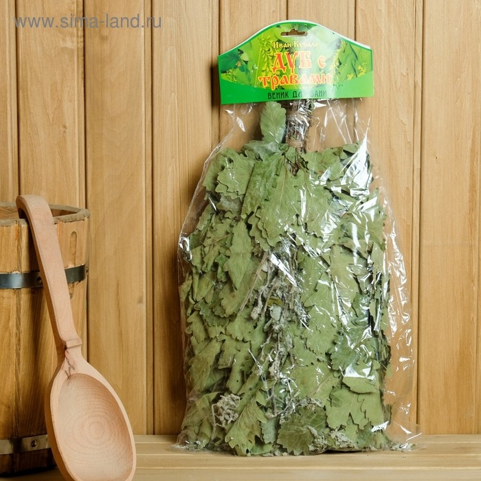 Веник для бани дубовый с мятой, в индивидуальной упаковке