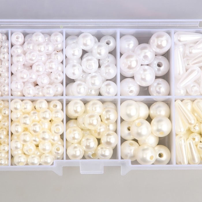 Бусины в шкатулке "Жемчужные" 10 делений 12,9х6,7х2,2 см